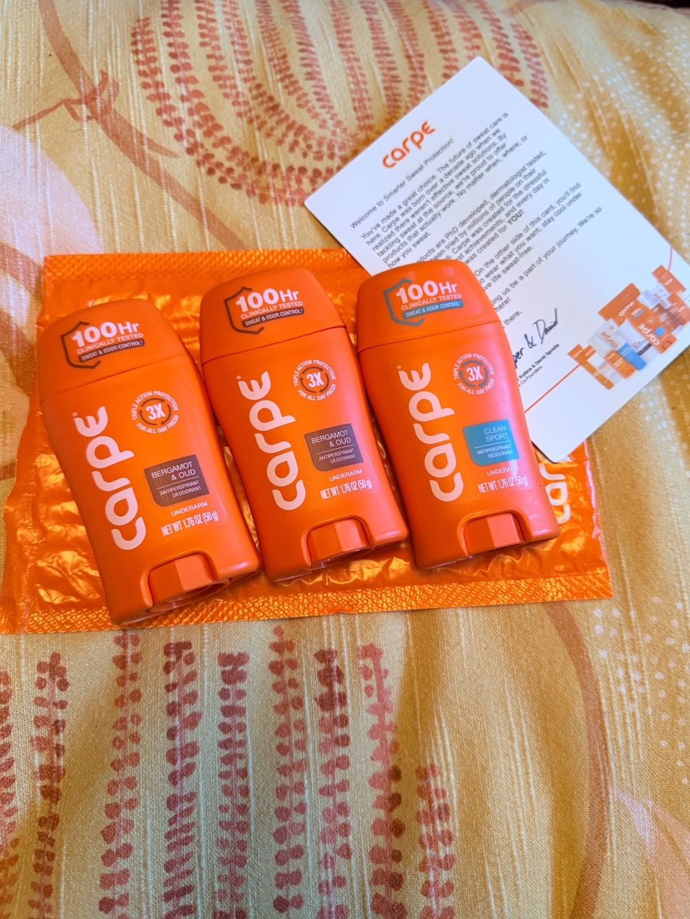 Carpe Antiperspirant Deodorant Trio  2 “Bergamot & Oud” & 1 “Clean Sport” 😅